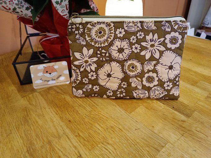 Pochette tissu indien kaki