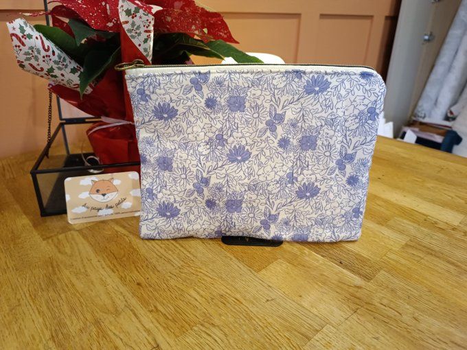 Pochette tissu fleuri bleu